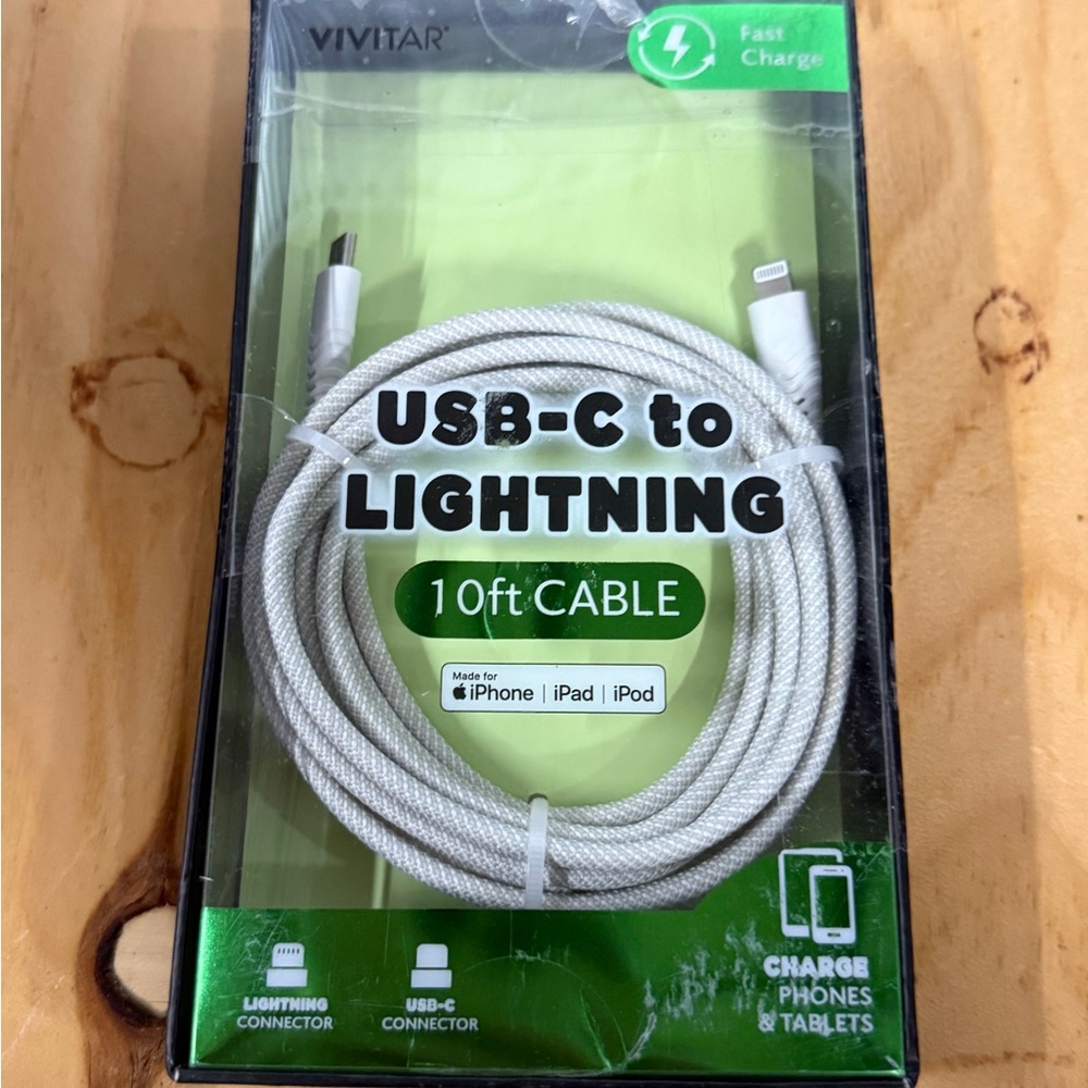 Vivitar Braided USB-C to Lightning Cable - 10ft White